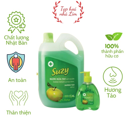 Nước Rửa Tay Diệt Khuẩn Suzy 4L Hương Thơm Tự Nhiên Thành Phần Hữu Cơ Chất Lượng Nhật Bản_ Tạp Hóa Nhà Lim