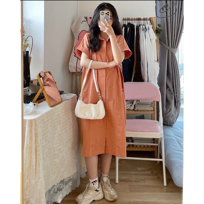 Váy sơmi cộc tay thô đũi