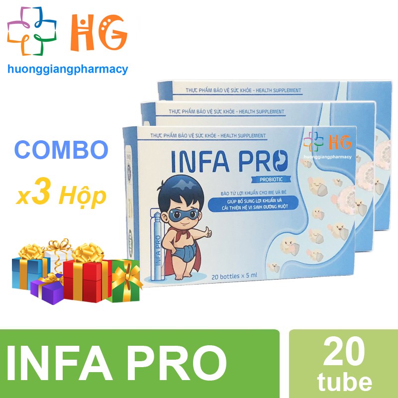 Combo 3 Hộp Bào tử lợi khuẩn INFA PRO - Bảo vệ hệ tiêu hóa của bé khỏe mạnh (Hộp 20 ống)