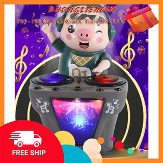 Chú heo chơi DJ năng động siêu dễ thương nhảy theo nhạc và đèn cho bé (tặng kèm Pin)