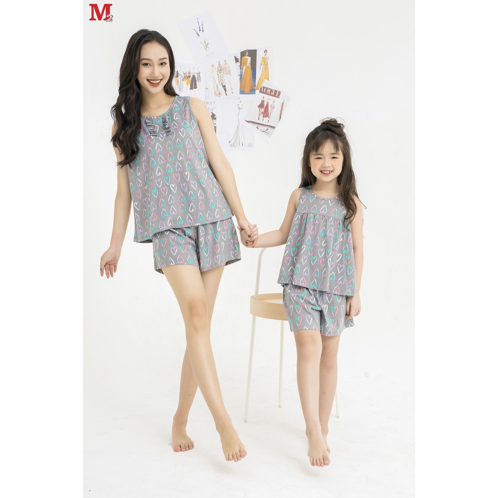 Bộ quần áo nữ mặc nhà quần đùi và áo sát nách họa tiết tim K0030302 Thời trang M2
