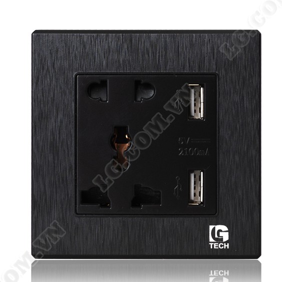 Ổ điện âm tường LGTECH hỗ trợ 2 cổng USB 2 công tắc màu đen - Hàng chính hãng