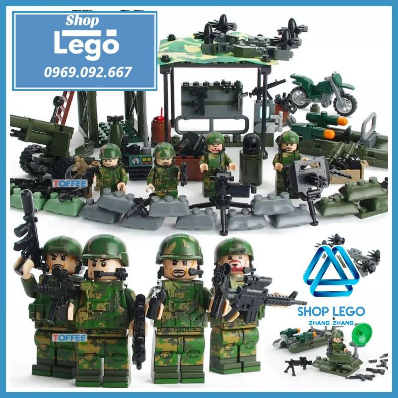 Xếp hình Doanh trại quân đội dã chiến đầy đủ vũ khí bộ binh rừng Lego Minifigures Gudi 8009