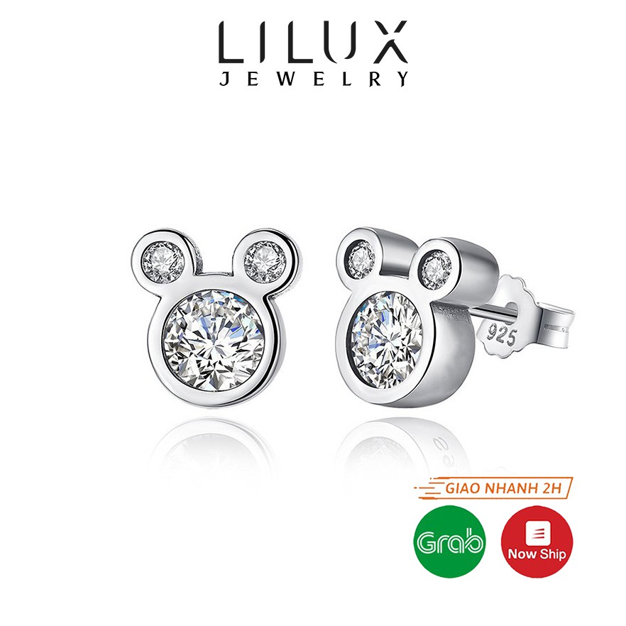 Bông tai bạc nữ đơn giản đính đá hình chuột Mickey LILUX KT012