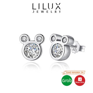 Bông tai bạc nữ đơn giản đính đá hình chuột Mickey LILUX KT012