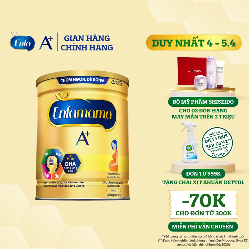 Mã FMCG80 giảm 10% đơn từ 400K Sữa Bầu Enfamama A+ - Vị Vanilla - 400g