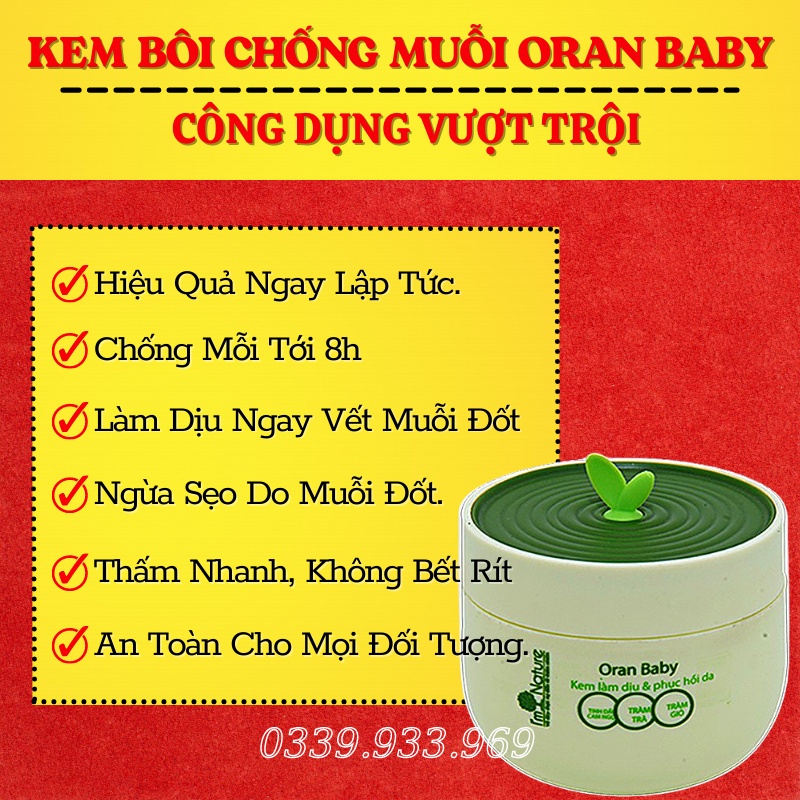 Kem Chống Muỗi Oran Baby I'm Nature - Kem Bôi Đuổi Muỗi, Làm Dịu Vết Muỗi Đốt Cho Bé 50gr