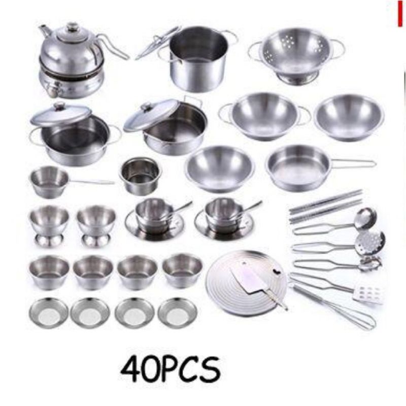 BỘ ĐỒ CHƠI NẤU ĂN BẰNG INOX 40 MÓN CHO BÉ