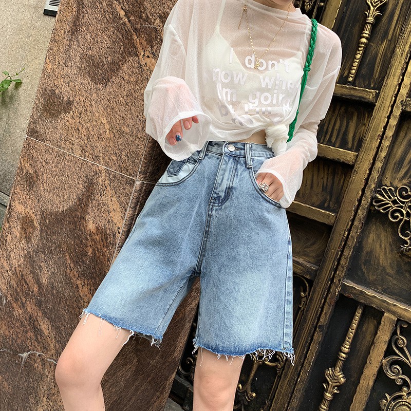 Quần short jean nữ ống rộng rách gấu MSHA3