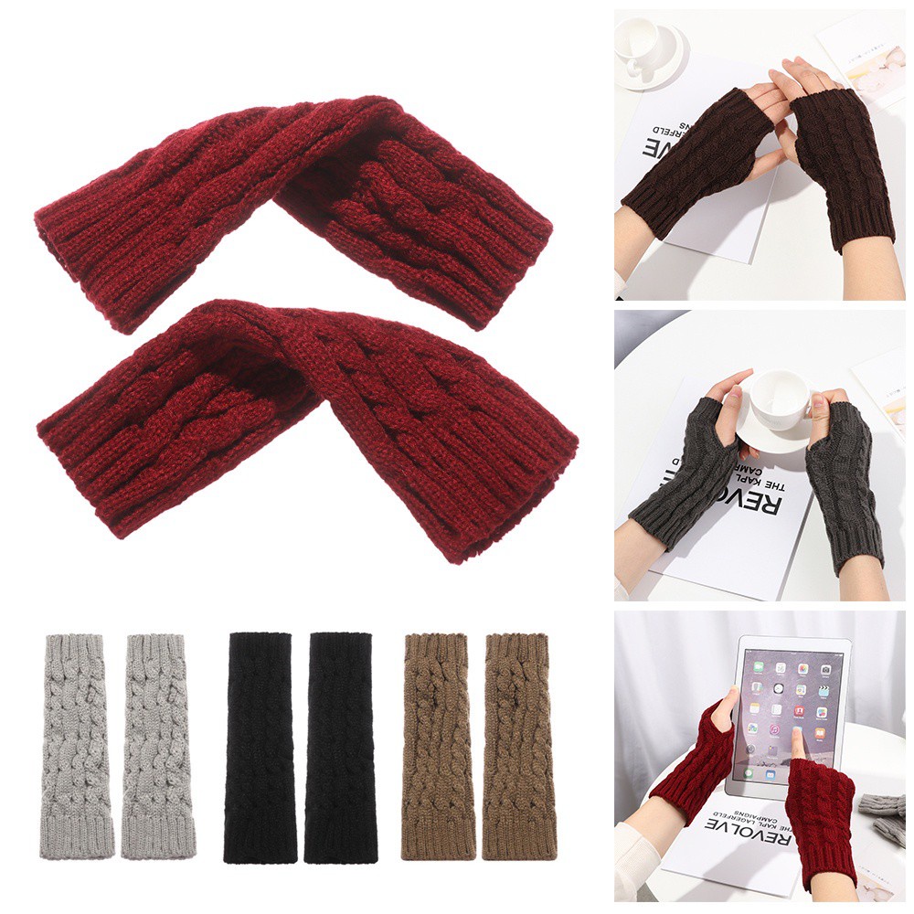 MIHAN1 Women Girls Fingerless Gloves Thick Warm Long Knitted Gloves Button Mitten Twist Arm Warmers Elastic Winter Fingerless  Mittens/Multicolor