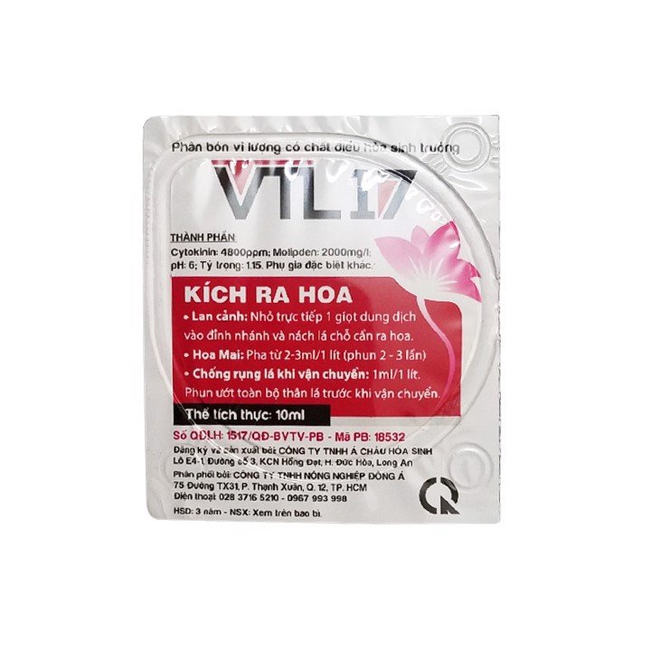 PHÂN BÓN VTL17 CÓ CHẤT ĐIỀU HÒA SINH TRƯỞNG KÍCH THÍCH RA HOA CHO HOA LAN, HOA MAI, CHỐNG RỤNG CÁNH HOA VTL 17 10ML