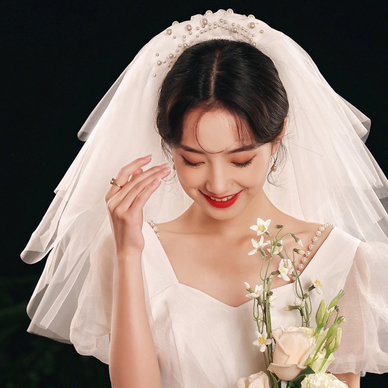 Mạng Che Mặt 2 Lớp Cắt Vải Tuyn Trang Trí Cô Dâu