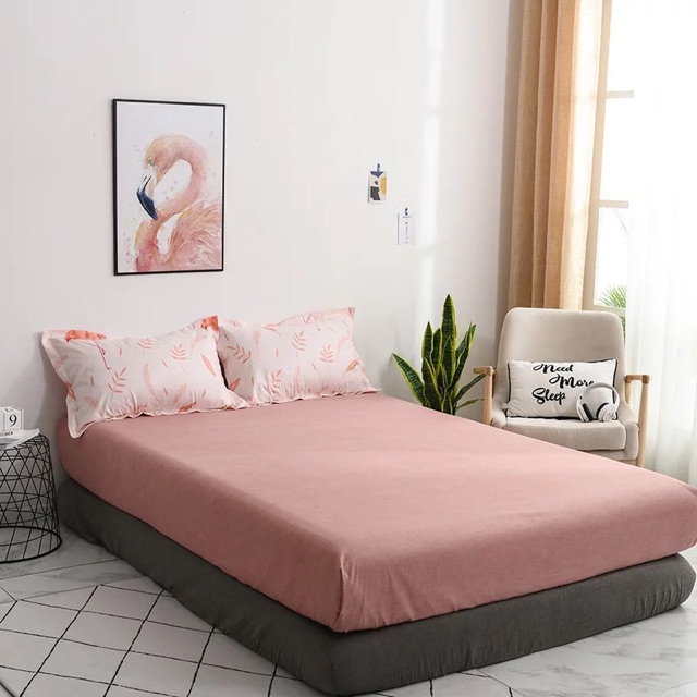 Bộ Chăn ga cotton poly Emmidecor - mẫu hạc hồng