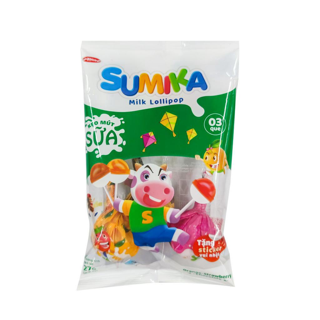 Combo 10 Kẹo Mút Sumika Mix Vị Sữa Cafe - Sữa Dâu - Sữa Cam Bibica 27g