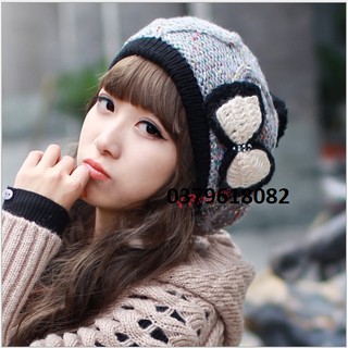 nón mũ len bere nơ Hàn quốc thiết kế mới