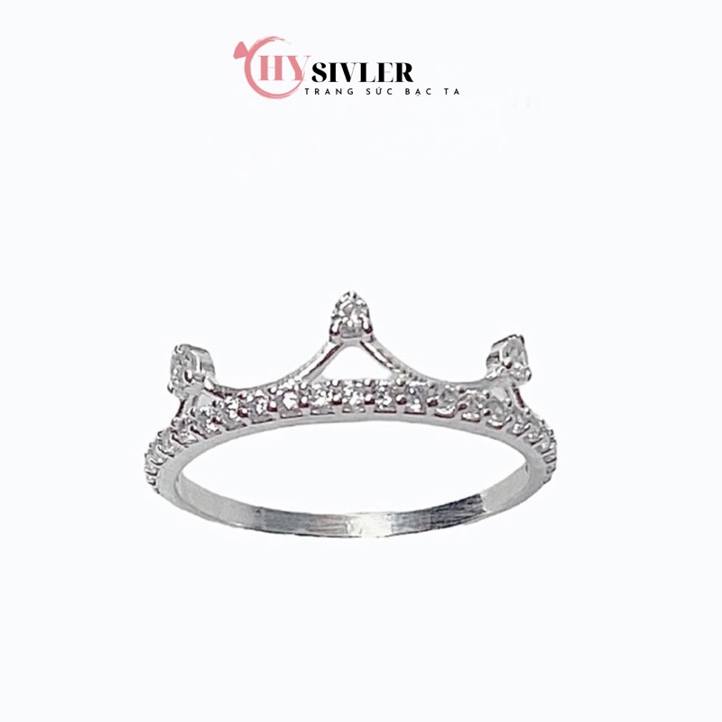 Nhẫn bạc ta vương miện 3 chóp đính đá nữ tính trẻ trung nhẫn nữ bạc thật giá rẻ