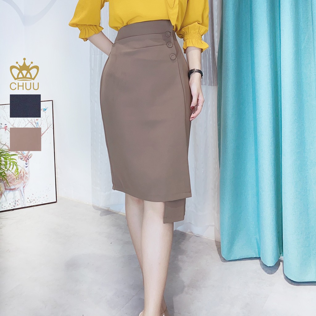 Chân váy bút chì công sở nữ kiểu xẻ lệch tà dáng dài CHUU CV6094