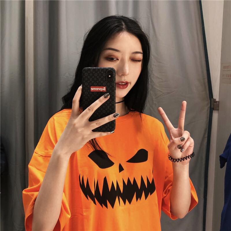 UNISEX - ÁO THUN TAY LỞ MÀU CAM - ÁO THUN HALLOWEEN