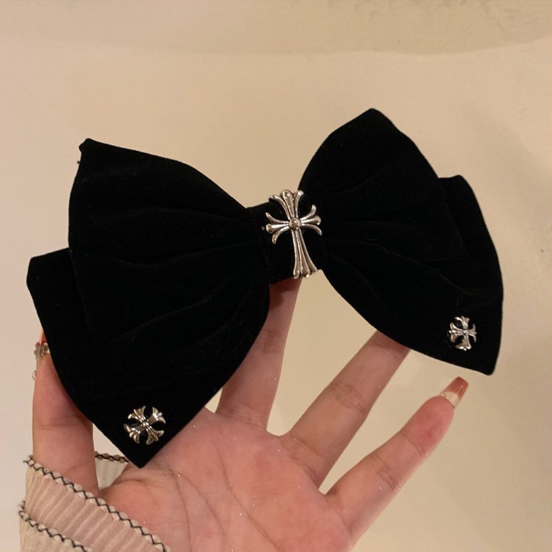 Kẹp Tóc Đính Nơ Bằng Nhung Đen Cỡ Lớn Thời Trang Cho Nữ
