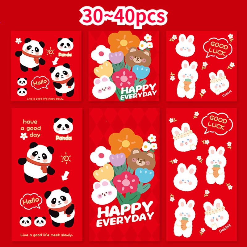 Set 30-40 Bao Lì Xì Hình Thỏ Hoạt Hình Phong Cách Trung Hoa 2023 Red Envelope Rabbit Year Red Packet
