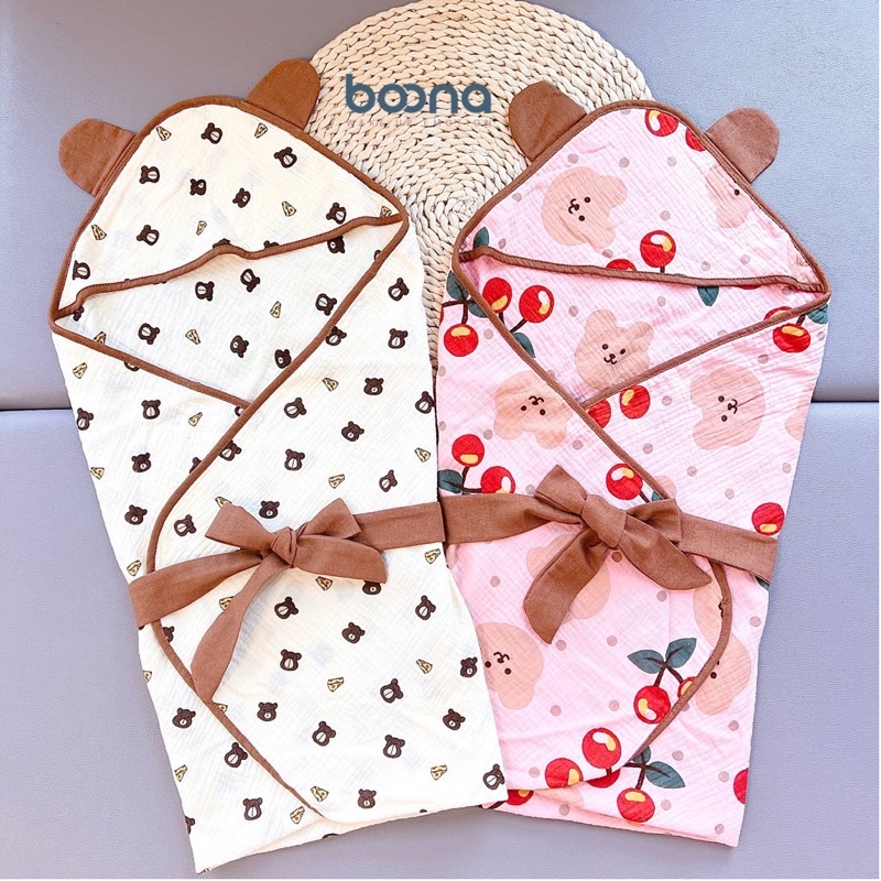 Chăn ủ, ủ choàng xô 2 lớp có đai Muslin Boona đa năng cho bé