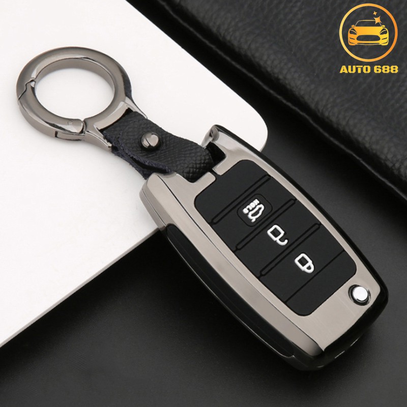 Ốp khóa KIA K3 Cerato Morning Soluto chìa gập METAL Bạc Đen Nâu. Bản cao cấp có cao su Bảo vệ chống xước va đập.