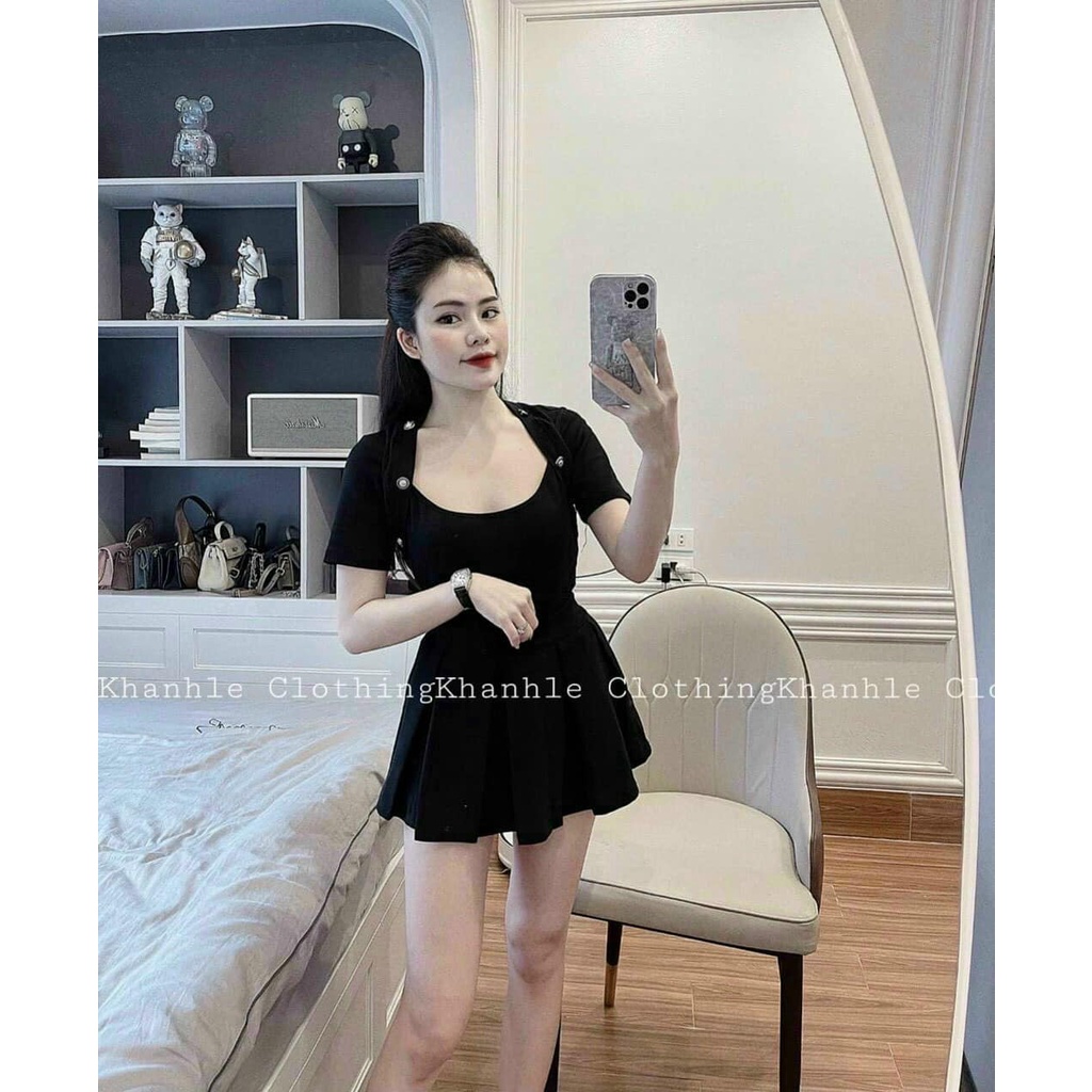 Áo tăm cổ vuông đính cúc đồng (kèm ảnh thật,video)