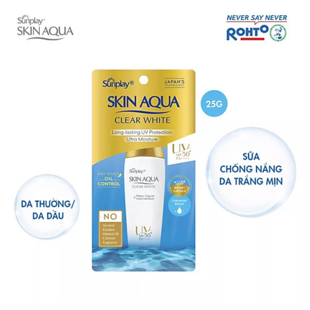 Sữa chống nắng dưỡng da trắng mịn Sunplay Skin Aqua Clear White SPF50+, PA++++ 25ml