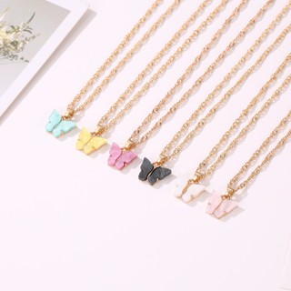 Bộ vòng cổ và khuyên tai mặt dây hình bướm bằng chất liệu acrylic thời trang kiểu Hàn cho nữ