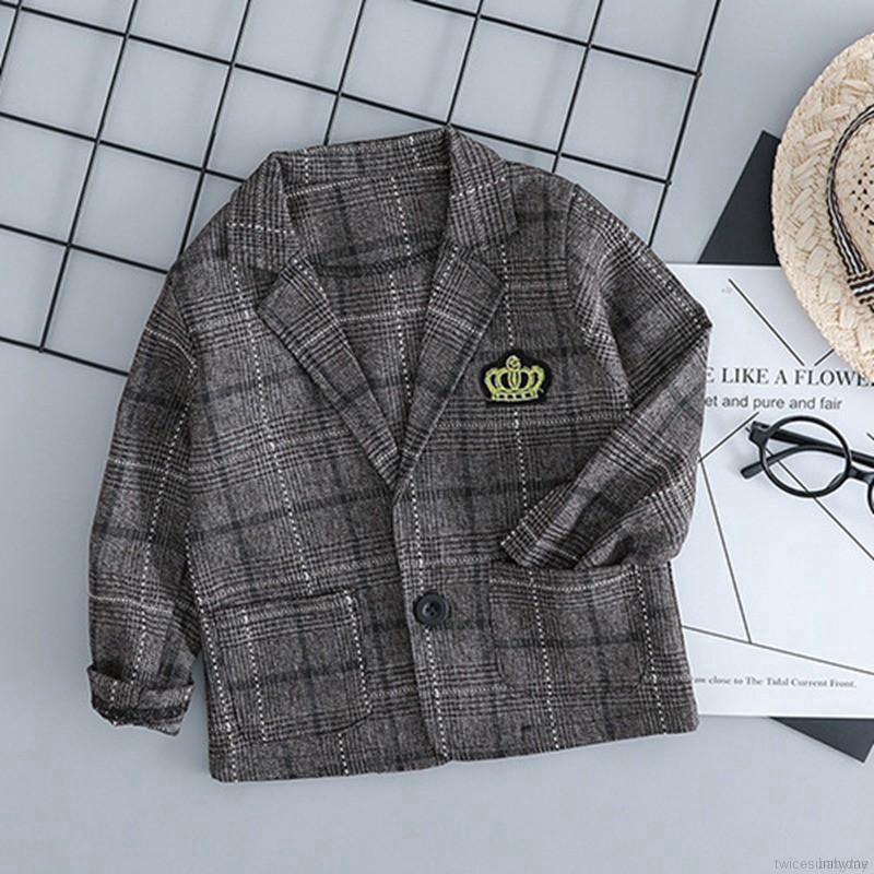 Bộ áo thun + áo khoác cotton sọc caro + quần dài cho bé trai