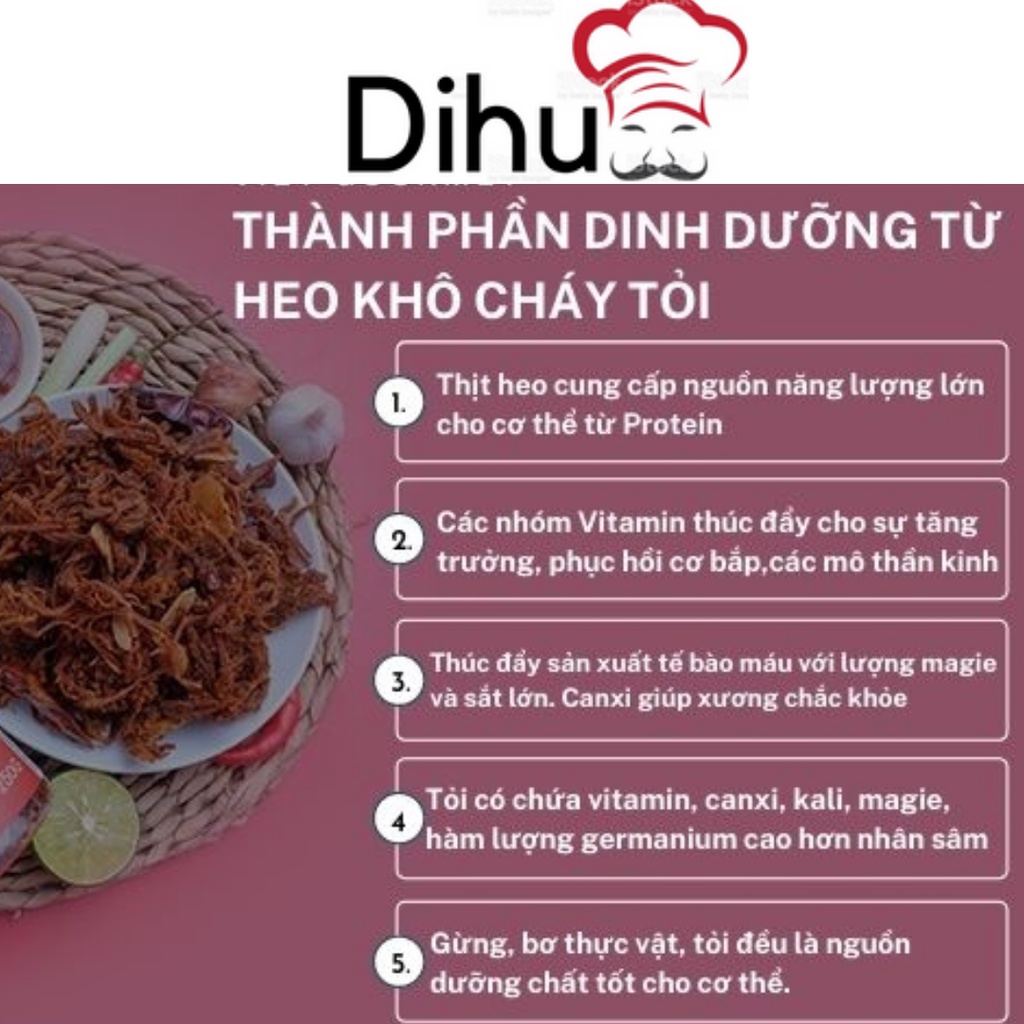 Khô heo cháy tỏi ngon ngon đậm vị ,lợn khô thơm ngon an toàn vệ sinh thực phẩm DiHu food