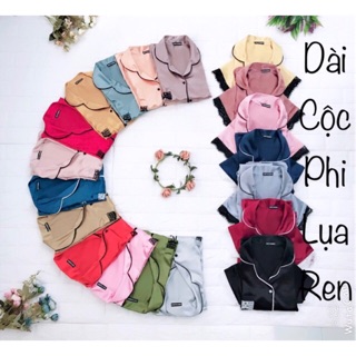 Pizama phi lụa ren tay ngắn quần dài