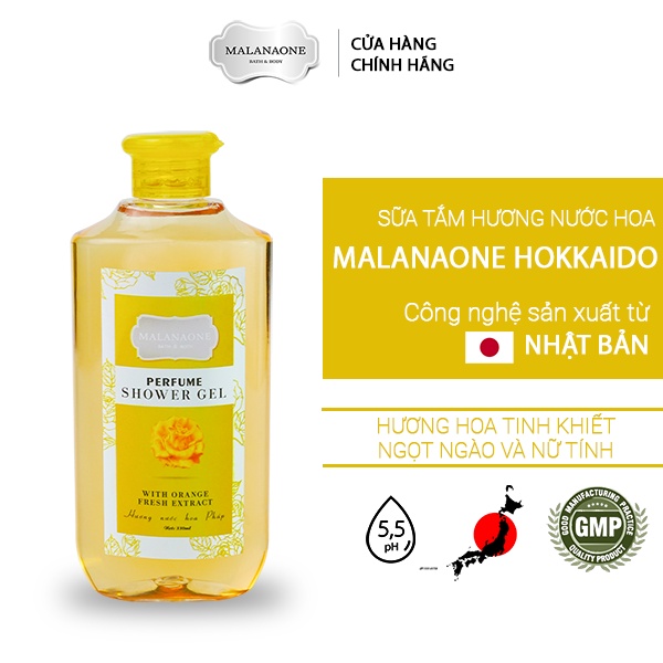 Sữa tắm thơm lâu hương nước hoa nữ Malanaone Hokkaido, chiết xuất hoa Nhật, thơm lâu quyến rũ 330ml