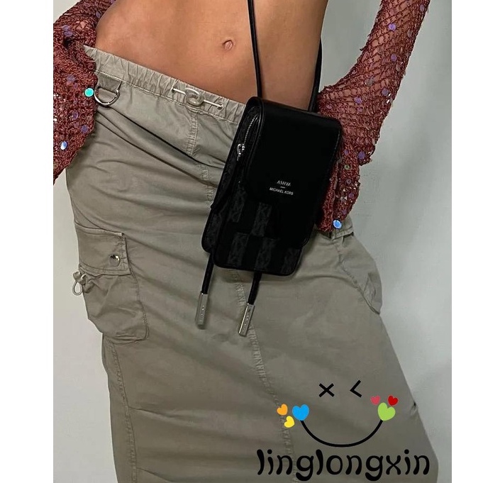 Linglongxi2-chân Váy Dài Lưng Thấp Phối Dây Rút Phong Cách Harajuku Cổ Điển Có Túi Y2K Cho Nữ