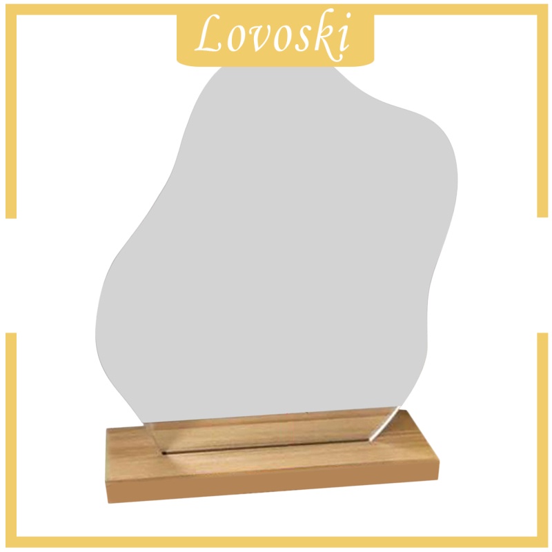 [LOVOSKI] Acrylic Mirrors Irregular Cosmetic Makeup Mirror Wooden Base Decor 24x16cm