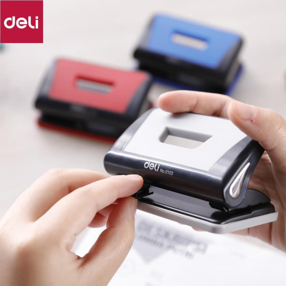 Máy đục lỗ 10 tờ Deli, Xanh dương, Đỏ, Ghi xám - 1 cái E0103 (Giao màu ngẫu nhiên)