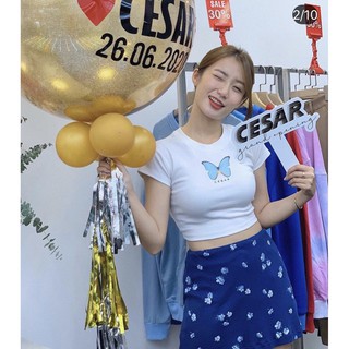 Áo croptop thun lụa hình bươm bướm