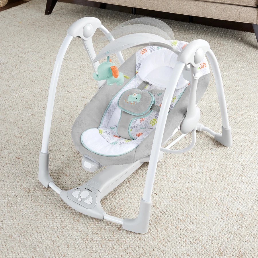 (Mẫu mới 2021) Nôi rung điện, pin cho bé Ingenuity ConvertMe Swing-2-Seat (Mỹ)12 giai điệu 4 âm thanh 5 mức độ rung, gọn