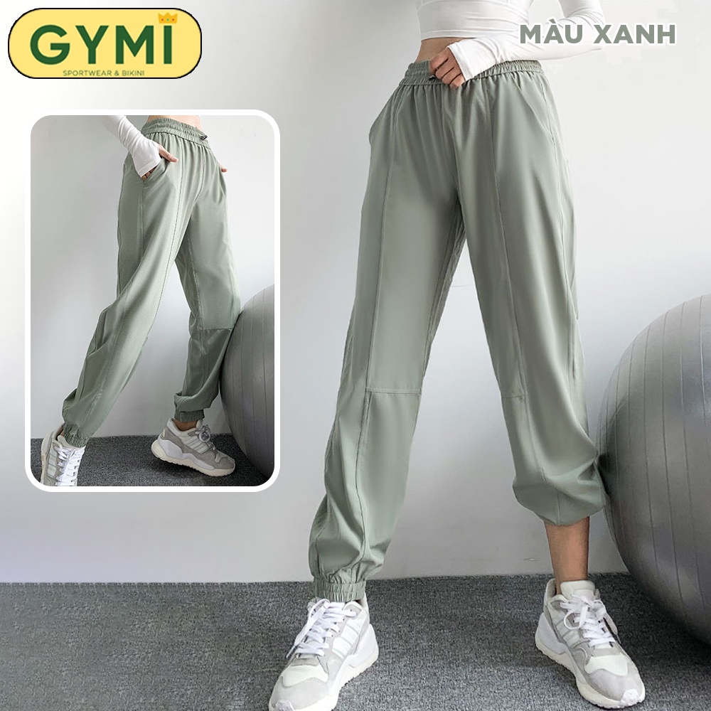 Quần jogger tập gym yoga nữ GYMI QJ06 dáng rộng thể thao chất gió giấy mỏng mịn mát thoáng khí rumba