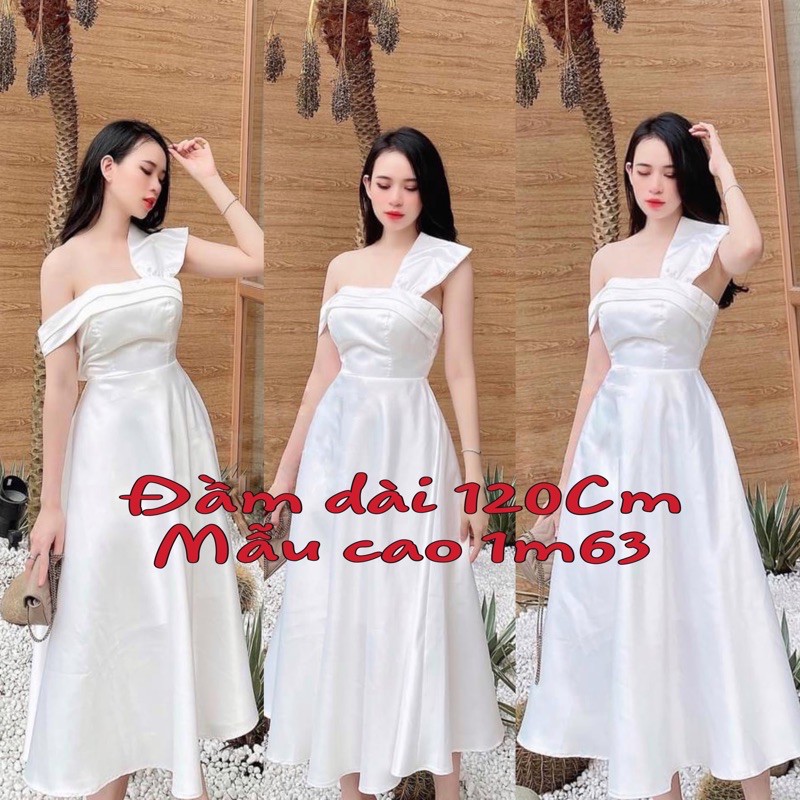Đầm dự tiệc trắng lệch vai nơ audikt | BigBuy360 - bigbuy360.vn