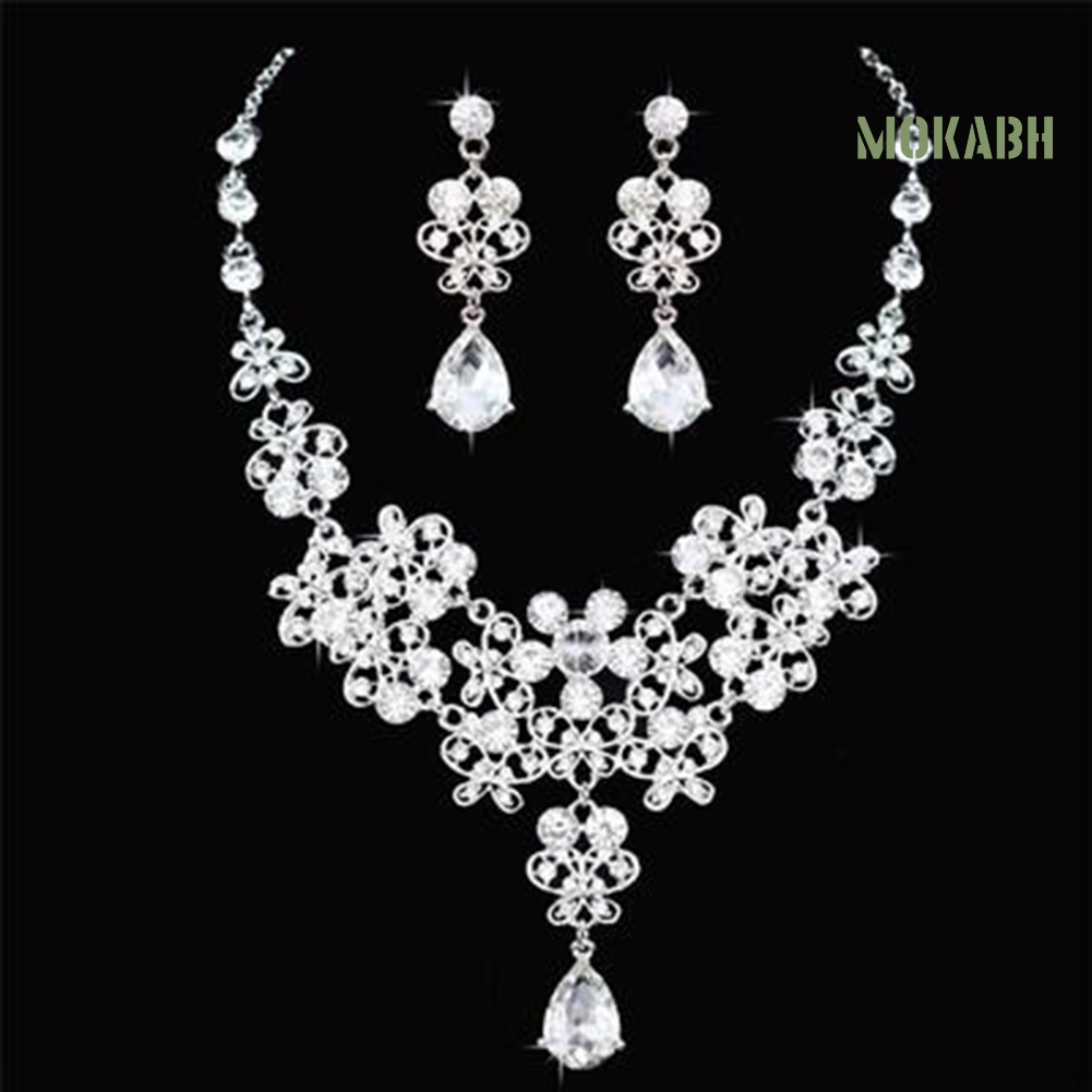 Bộ Trang Sức 3 Món Gồm Vòng cổ / Bông Tai / Vương Miện Đính Đá Cho Cô Dâu