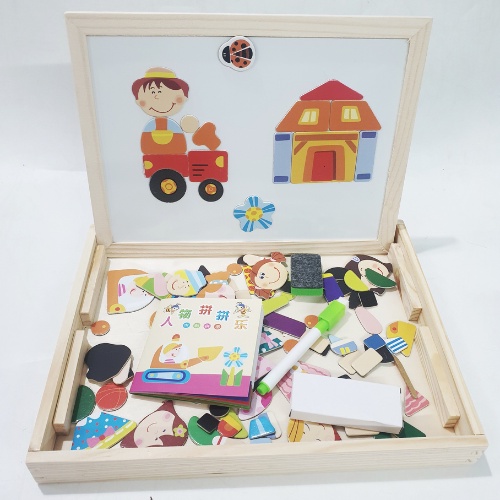 Xếp hình nam châm chủ đề nông trại , lắp ráp trang phục nông trại Gartoon Person kèm bảng 2 mặt , phấn và bút dạ