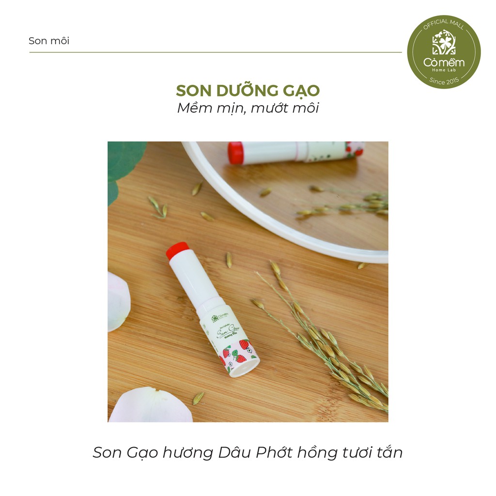 Son Dưỡng Môi Gạo Hương Dâu - Son Dưỡng Có Màu Dưỡng Mềm Môi Chống Khô Nẻ Cỏ Mềm | Thế Giới Skin Care