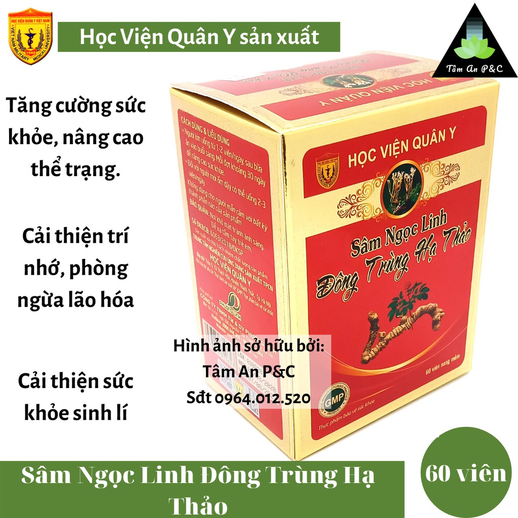 Sâm Ngọc Linh Đông Trùng Hạ Thảo Học Viện Quân Y (hộp 60 viên) Giúp tăng cường sức khỏe- CHÍNH HÃNG HVQY