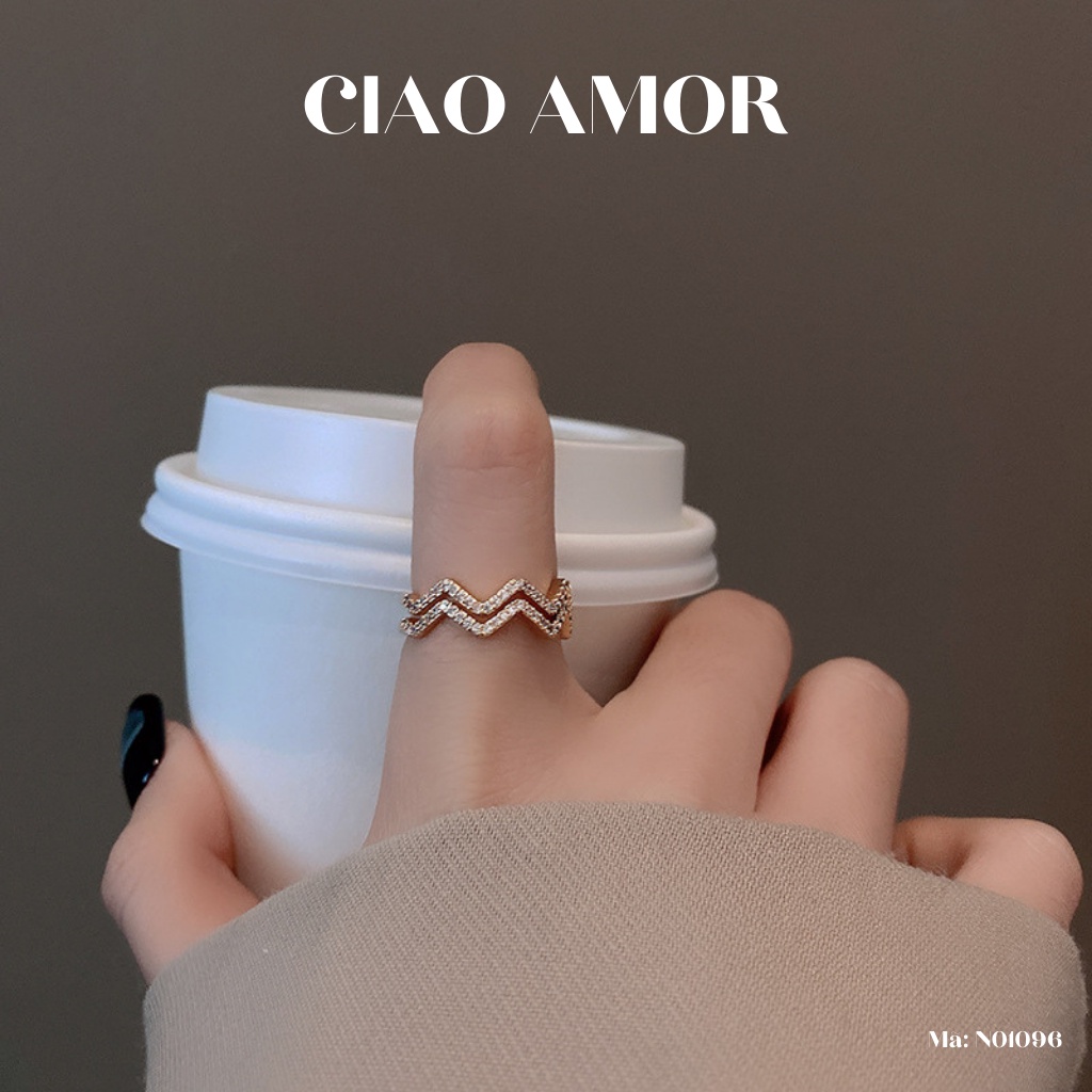 Nhẫn nữ đính đá gấp khúc sang trọng Trang sức Ciao Amor - N0196