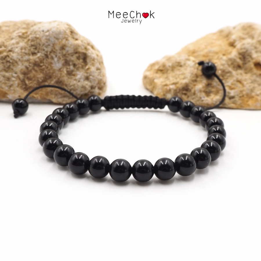 Kích thước dây bện Onyx 6 Mm màu đen giúp bảo vệ và sự an toàn của vòng tay bằng đá tốt lành By.Meec
