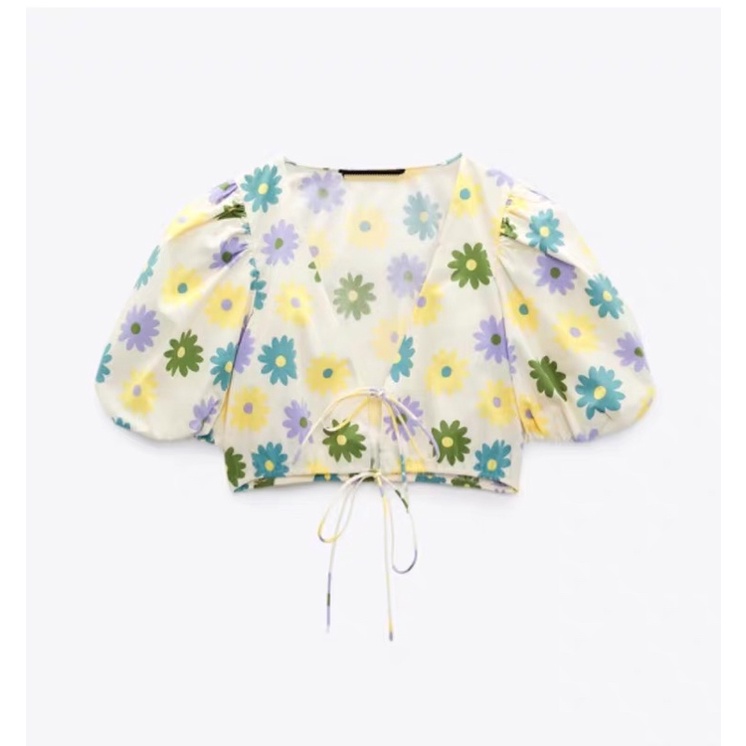 Áo tay ngắn bồng cột nơ kèm ảnh thật