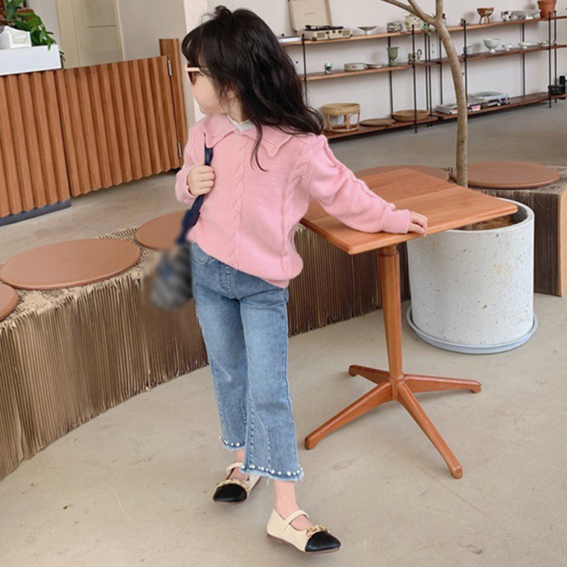 Quần Jeans Dài Ống Loe Phong Cách Phương Tây Dành Cho Bé Gái