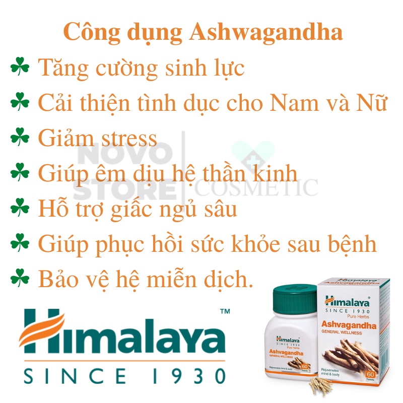 Ashwagandha Himalaya hộp 60 Viên Date 2026 Sâm Ấn tăng cường sinh lý nâng cao sức đề kháng