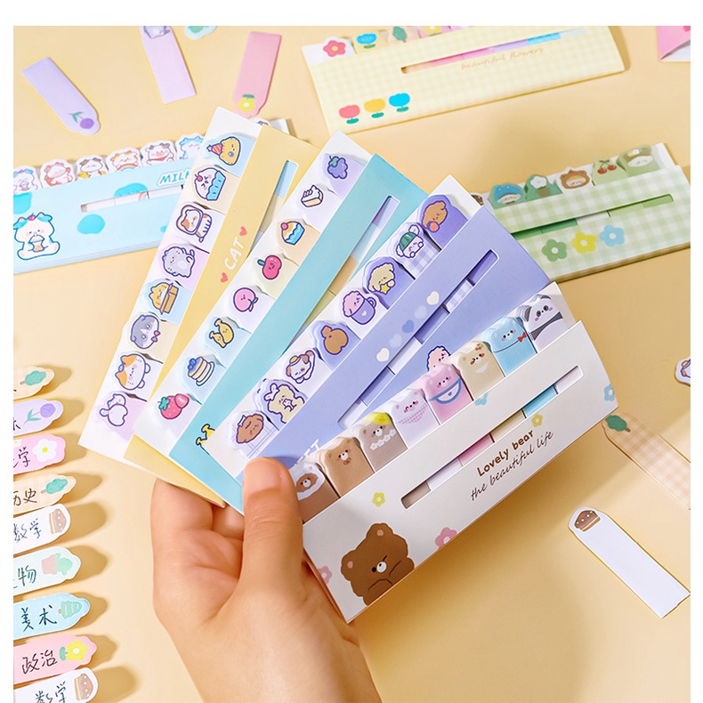 Set sticker ghi chú 8 hình Hoạt hình nhiều màu - giấy note hình đáng yêu